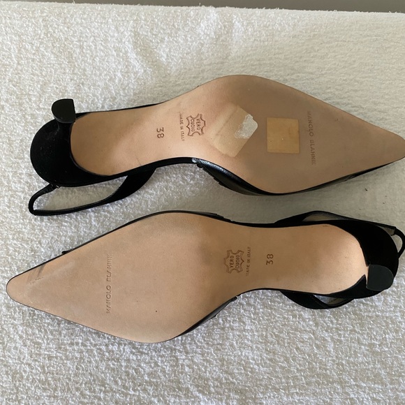 Manolo Blahnik black suede/leather sling backs, Sz 38. - Picture 2 of 7